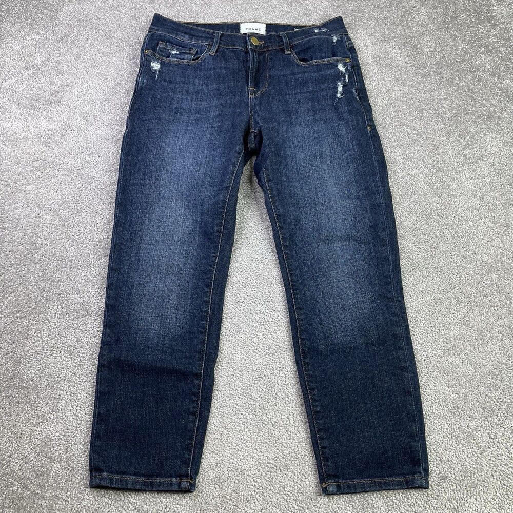 Frame Le Garçon Jeans Women’s 26 Blue Crop Slim Straight Low Rise Dark Wash